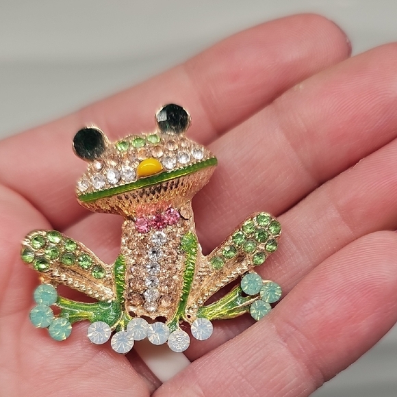 Colorful Frog Brooch with Crystals - Picture 2 of 6